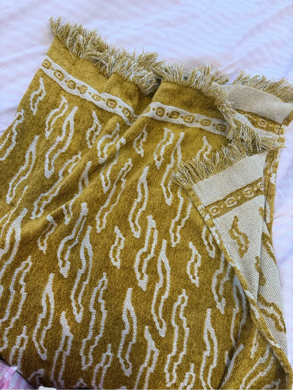 Anthropologie Golden Yellow Fringe Throw